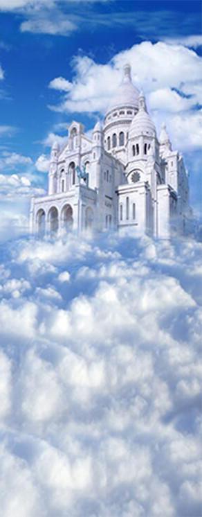 3D castle blue sky white clouds door mural Wallpaper AJ Wallpaper 