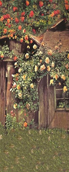 3D cane vine cabin grassland flowers door mural Wallpaper AJ Wallpaper 