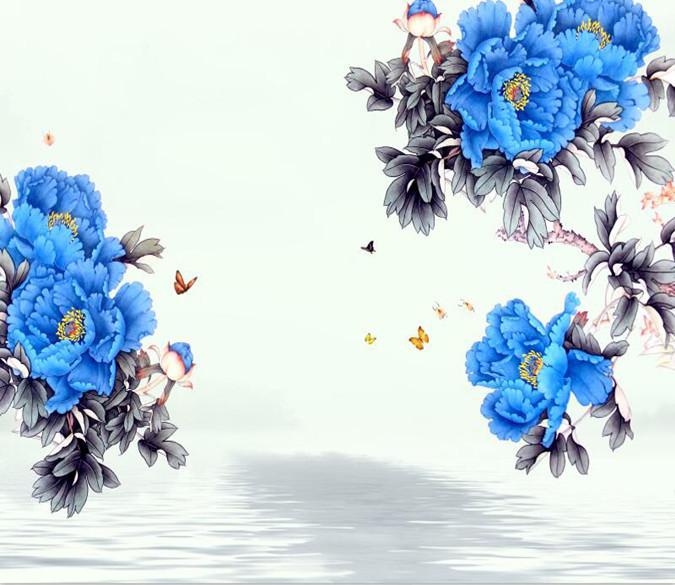 Blue Peony And Butterfly 64 Wallpaper AJ Wallpaper 1 