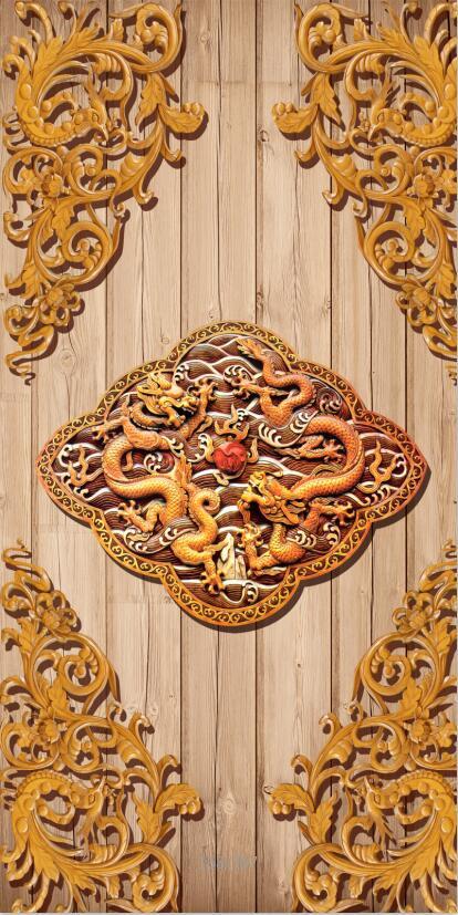 3D board carved loong door mural Wallpaper AJ Wallpaper 
