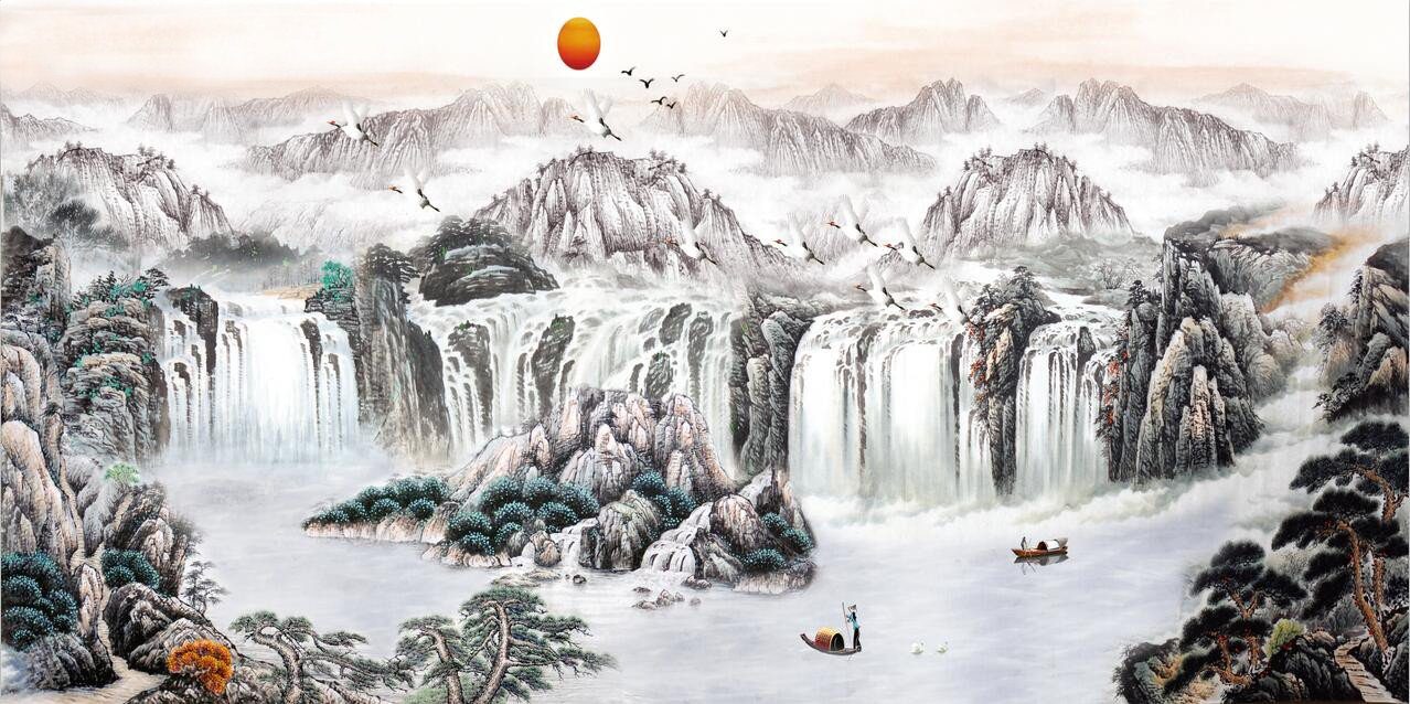 3D Nature Waterfalls Ink painting Wallpaper AJ Wallpaper 1 