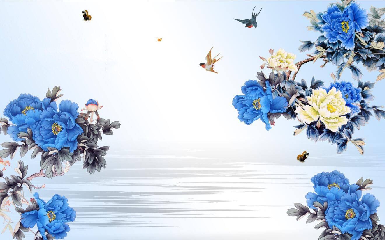 3D Bird blue flower decals Wallpaper AJ Wallpaper 1 
