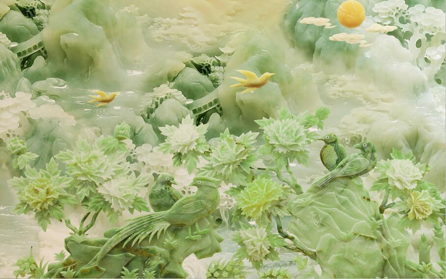 3D Natural jade green hill sun Wallpaper AJ Wallpaper 1 