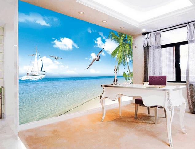 3D Seagull Coconut 307 Wallpaper AJ Wallpaper 