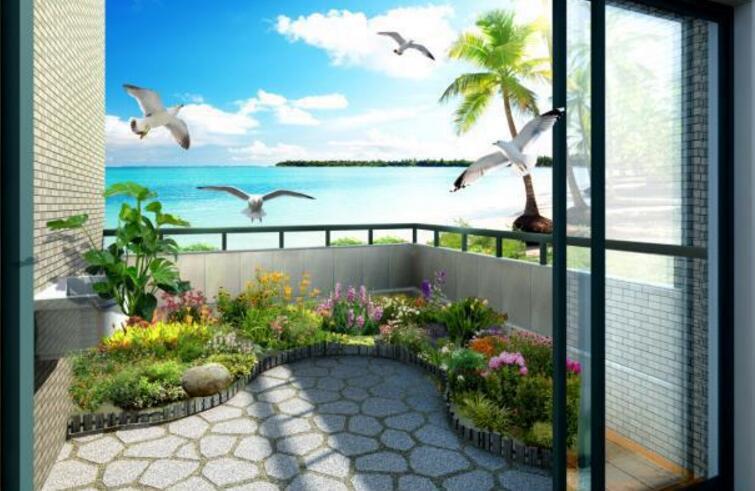 3D Balcony Sea Scenery 915 Curtains Drapes Wallpaper AJ Wallpaper 