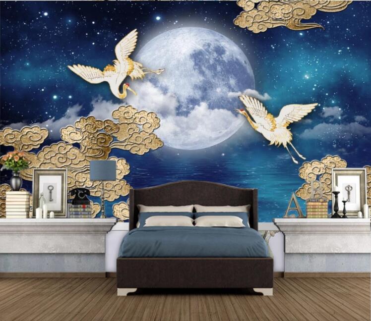 3D Moon Flying Crane WC2707 Wall Murals