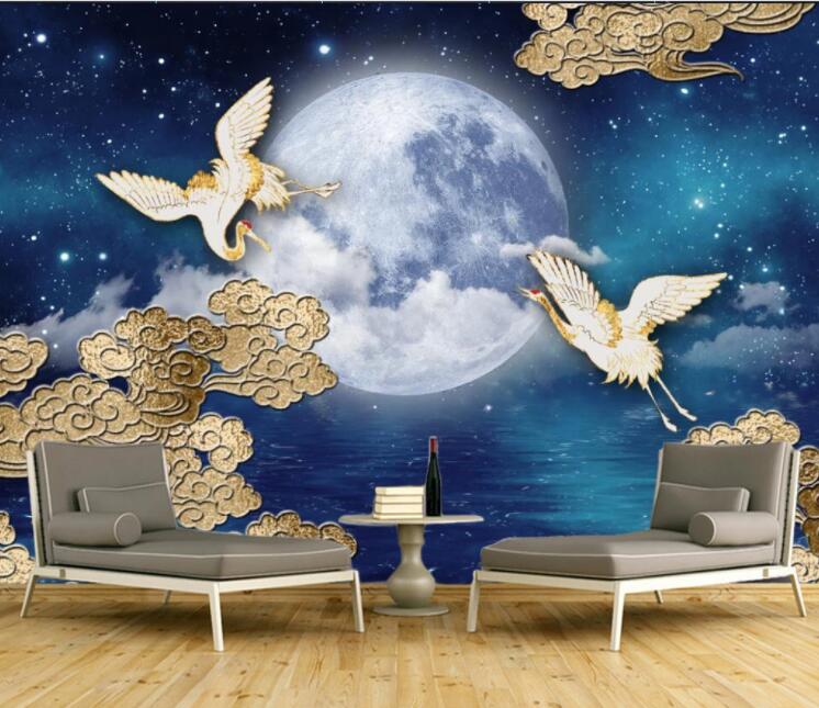 3D Moon Flying Crane WC2707 Wall Murals