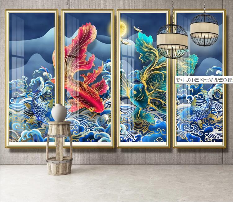 3D Moon Goldfish Sea WC2336 Wall Murals