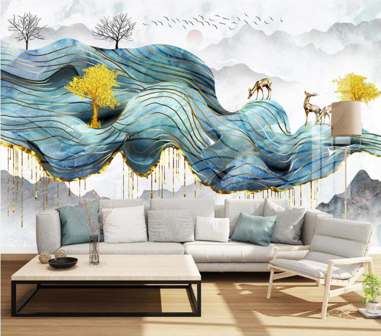 3D Hillside Golden Tree WC2280 Wall Murals