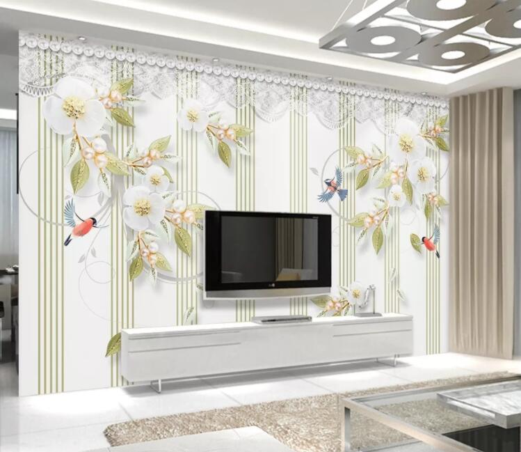3D Bird Flower Pearl WC1460 Wall Murals