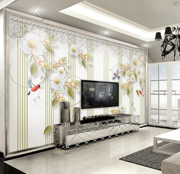 3D Bird Flower Pearl WC1460 Wall Murals