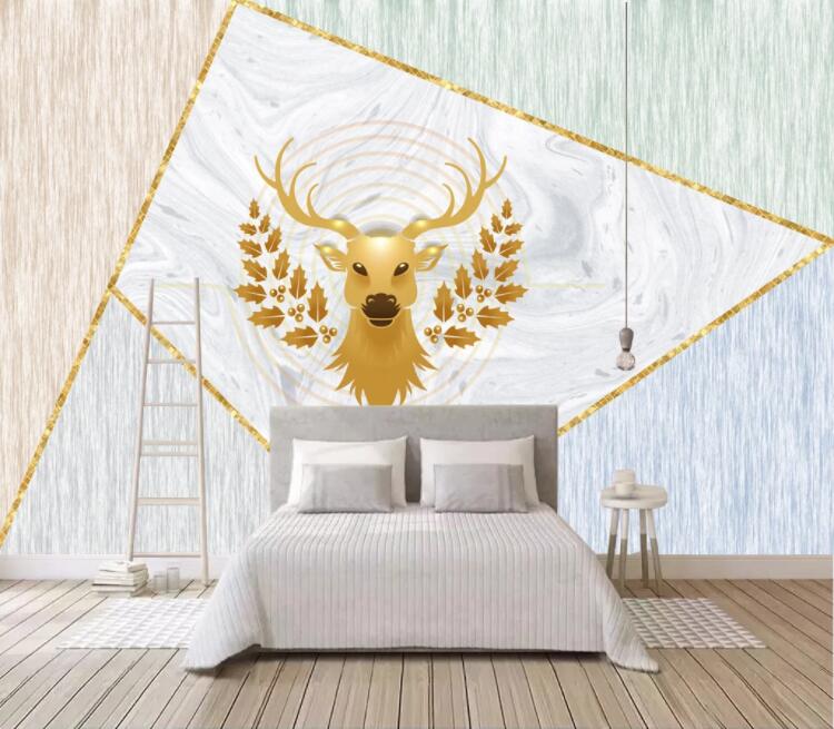 3D Golden Deer Head WC1776 Wall Murals