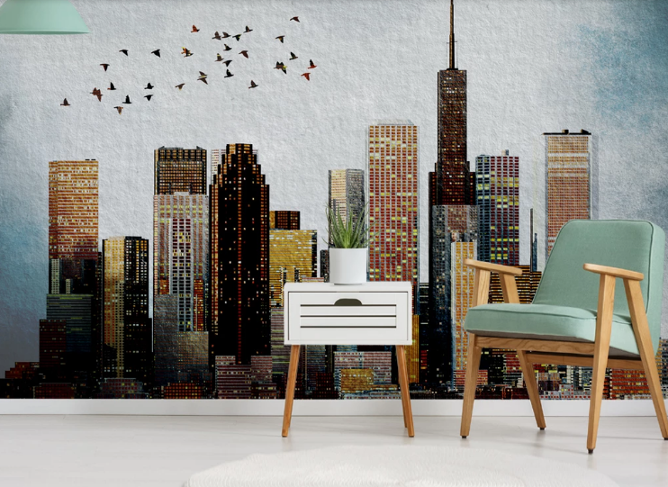 3D Urban Bird Flock WC2282 Wall Murals