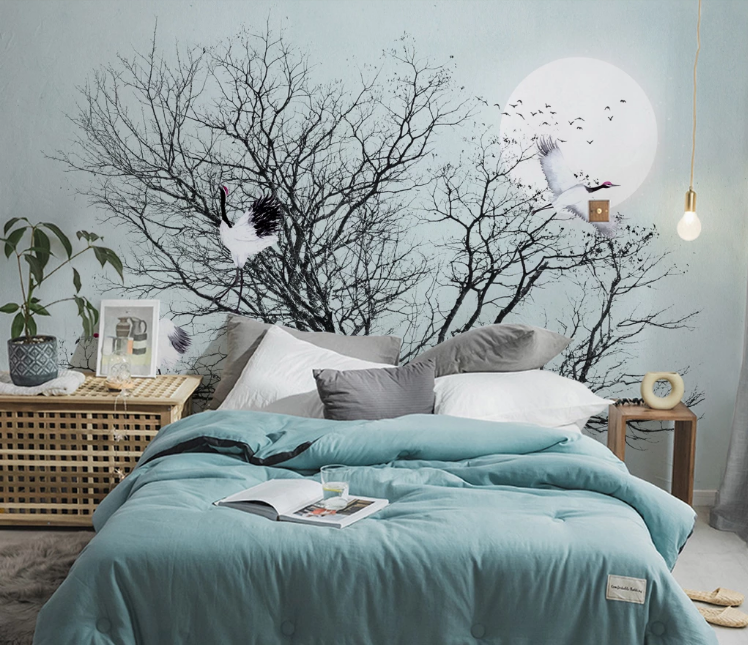 3D Black Tree Crane WC2203 Wall Murals