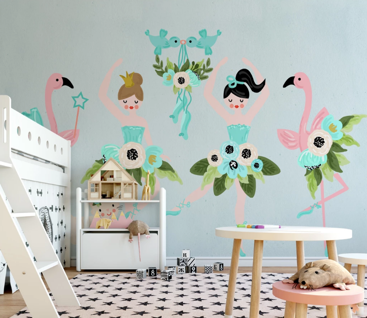 3D Flamingo Girl  WC2152 Wall Murals
