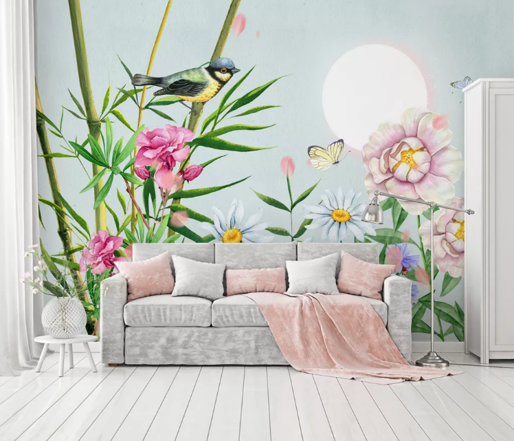 3D Moon Butterfly Bird WC2151 Wall Murals