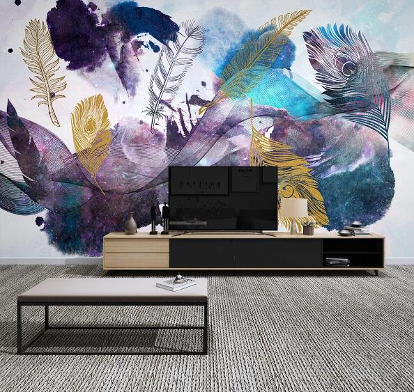 3D Purple Feathers WC1714 Wall Murals