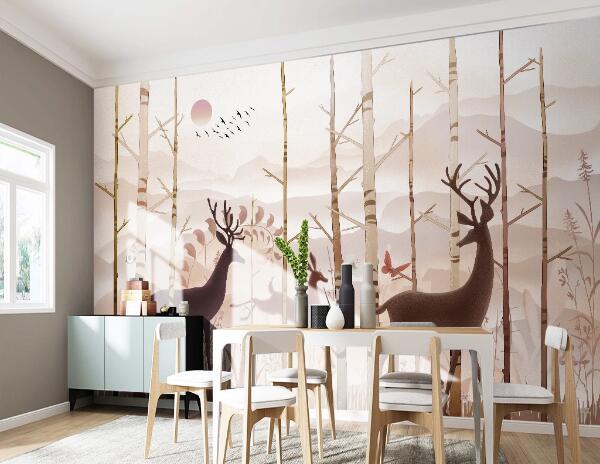3D Sun Forest Deer WC1696 Wall Murals