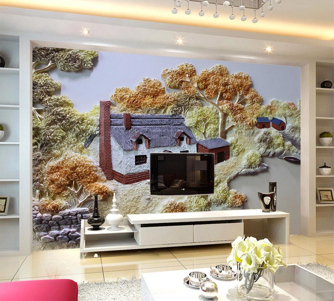 3D House Tree WC726 Wall Murals