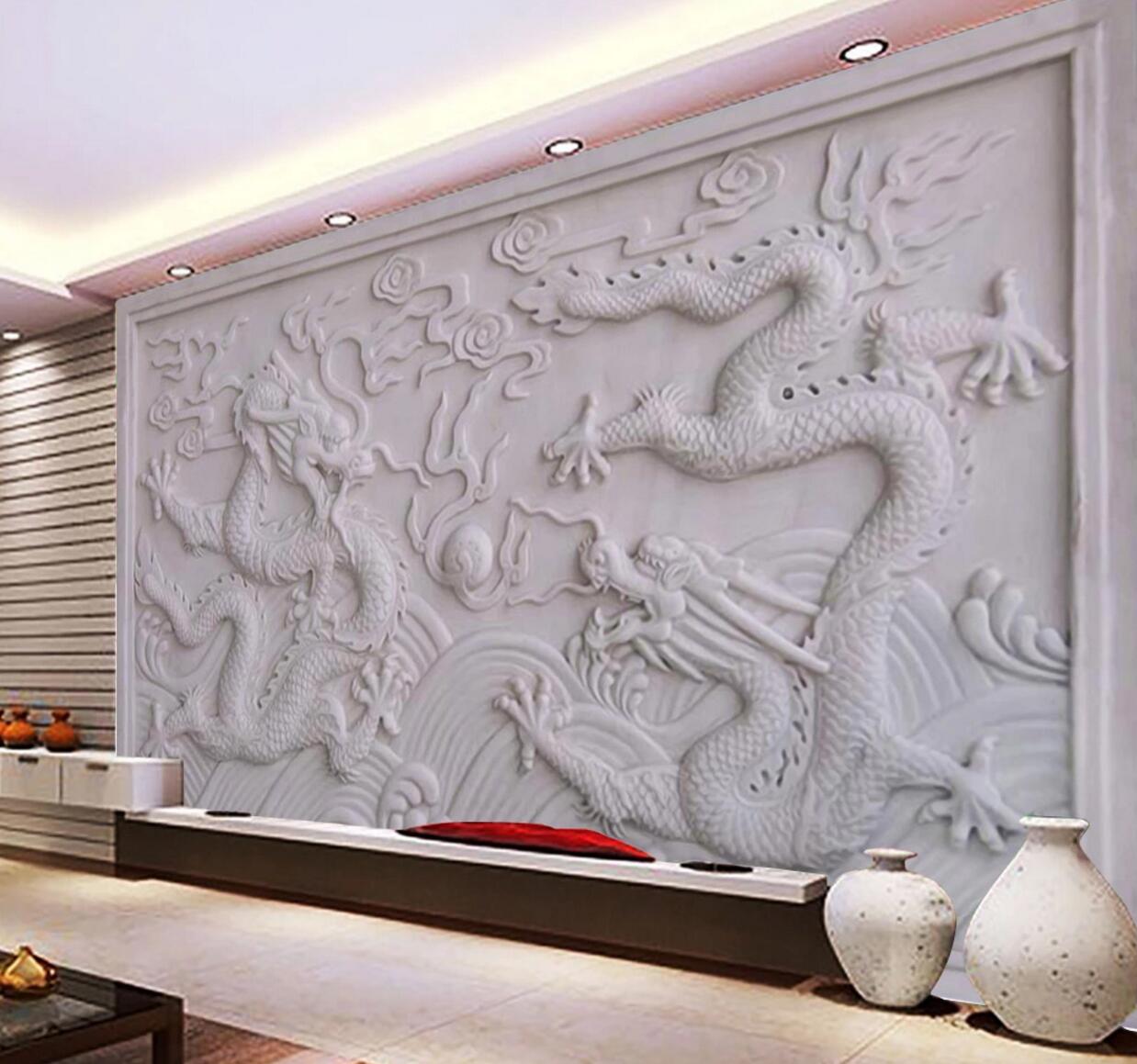 3D Carving Dragon WC628 Wall Murals
