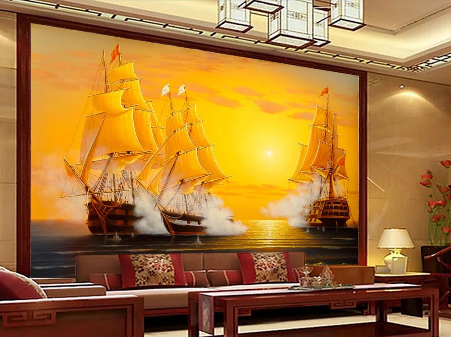 3D Sunset Steamer WC129 Wall Murals