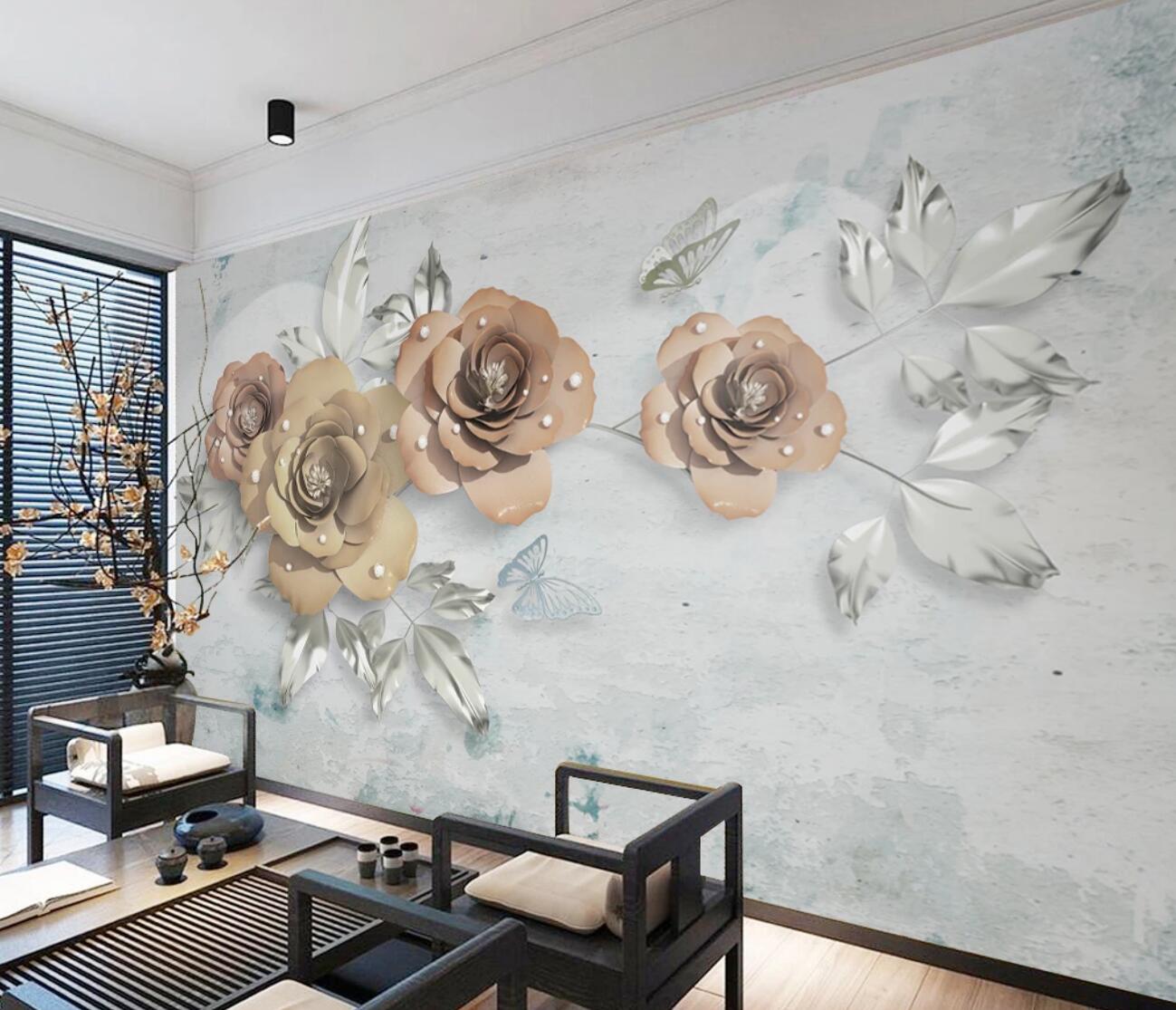 3D Vintage Rose Pearl WC2753 Wall Murals