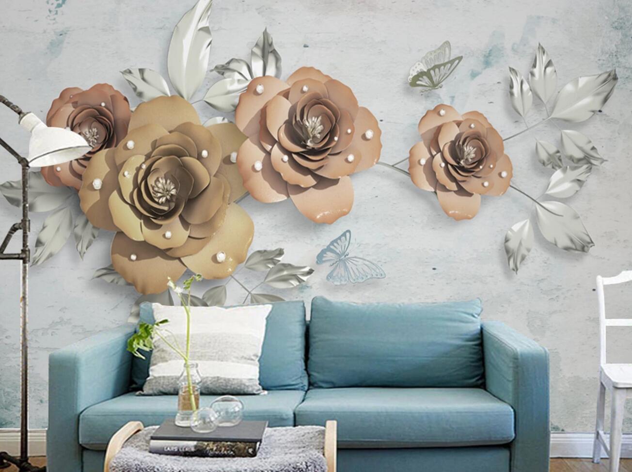 3D Vintage Rose Pearl WC2753 Wall Murals