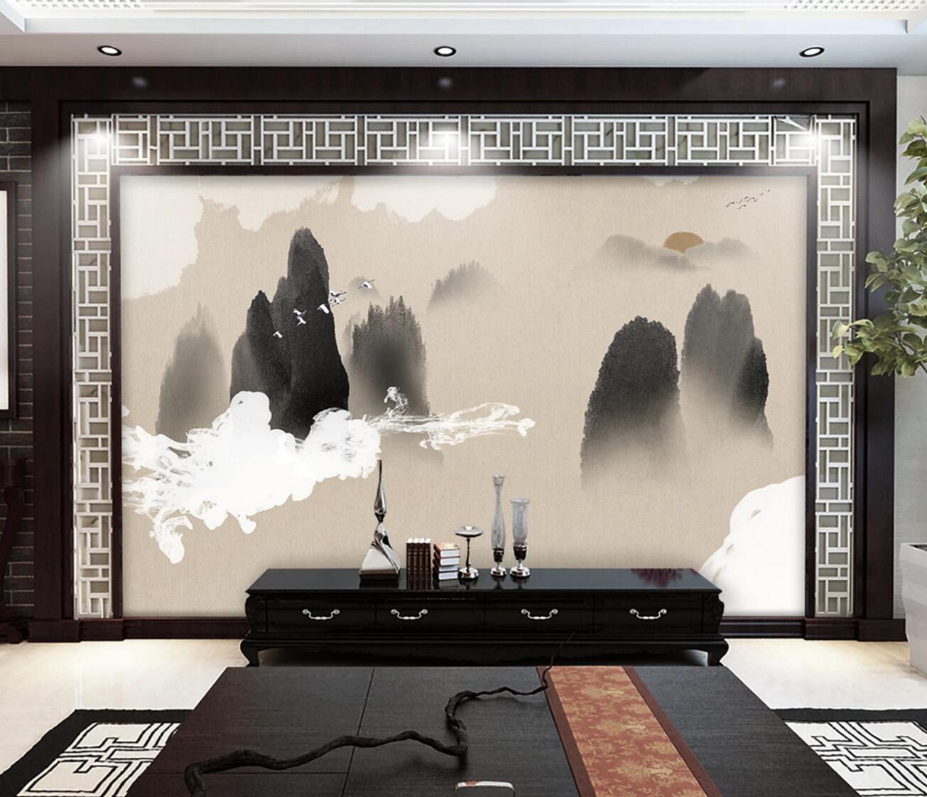 3D Crane Mountain WC398 Wall Murals