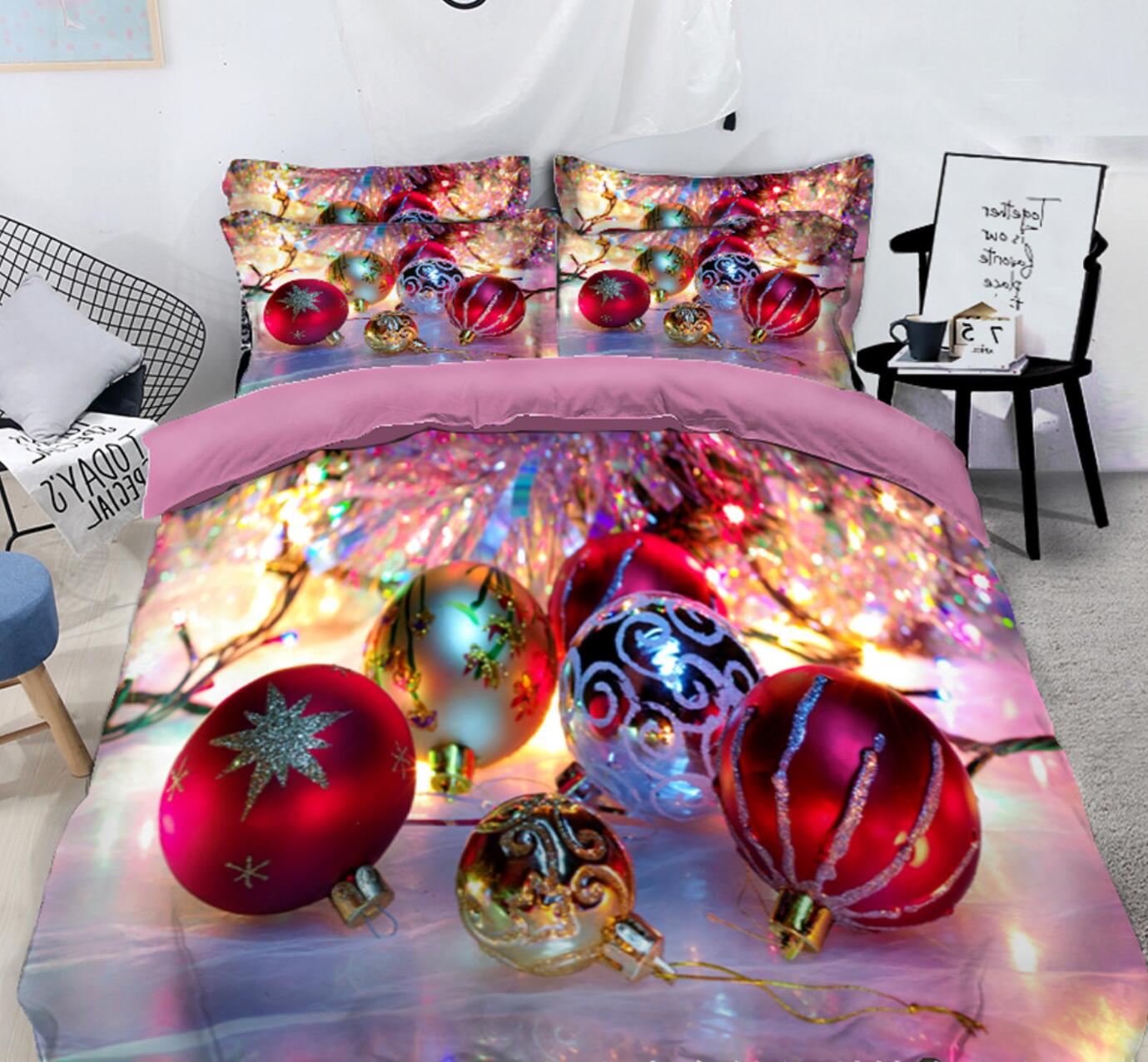 3D Red Ball Pendant 45051 Christmas Quilt Duvet Cover Xmas Bed Pillowcases
