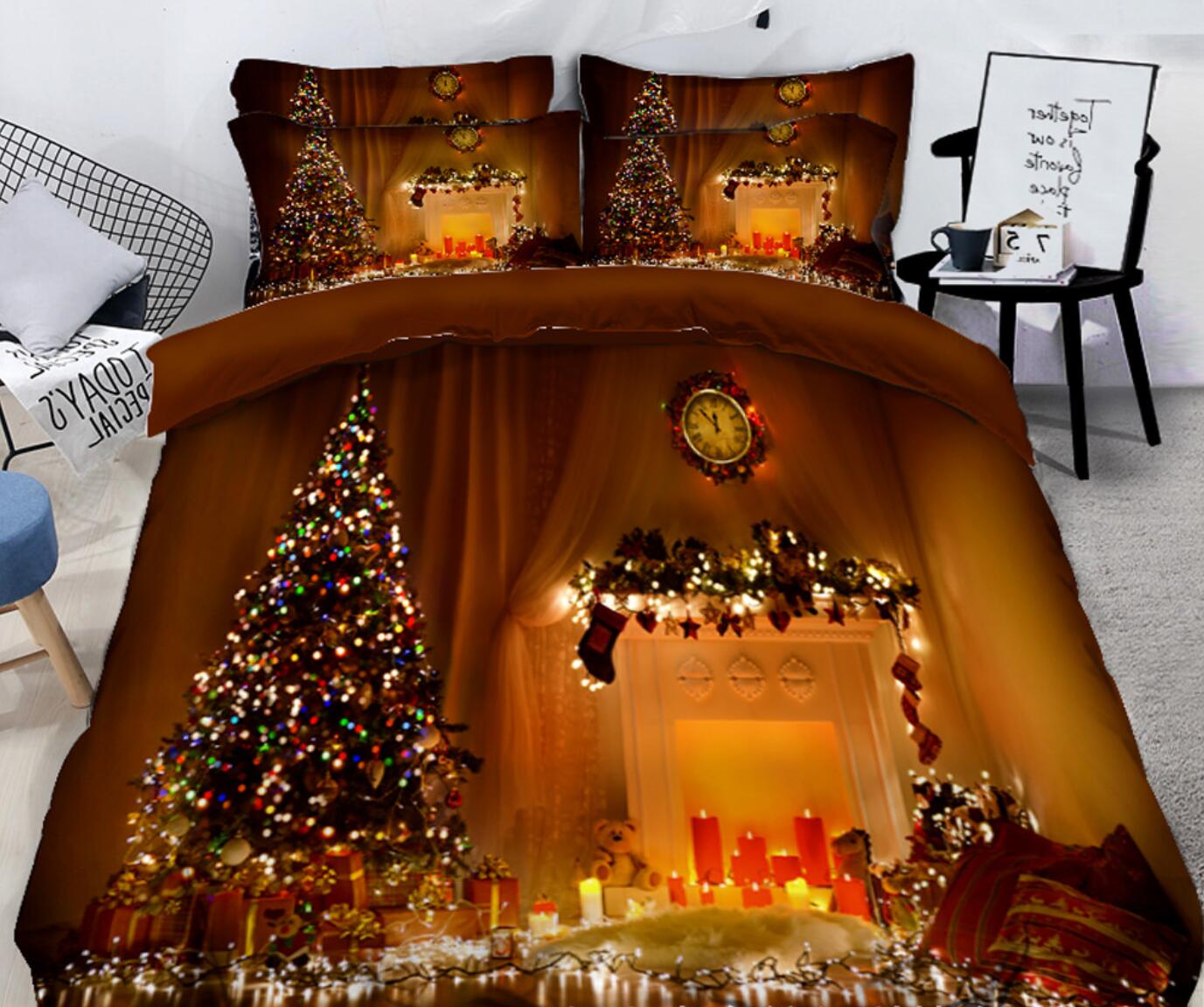 3D Christmas Tree String Lights 45052 Christmas Quilt Duvet Cover Xmas Bed Pillowcases
