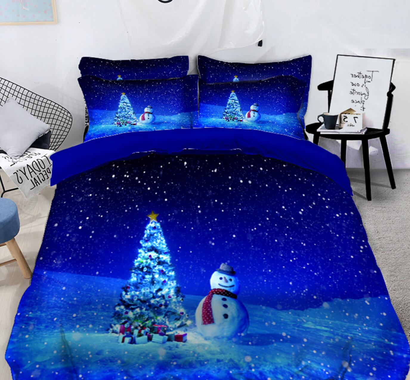 3D Snowman Starry Sky 45057 Christmas Quilt Duvet Cover Xmas Bed Pillowcases