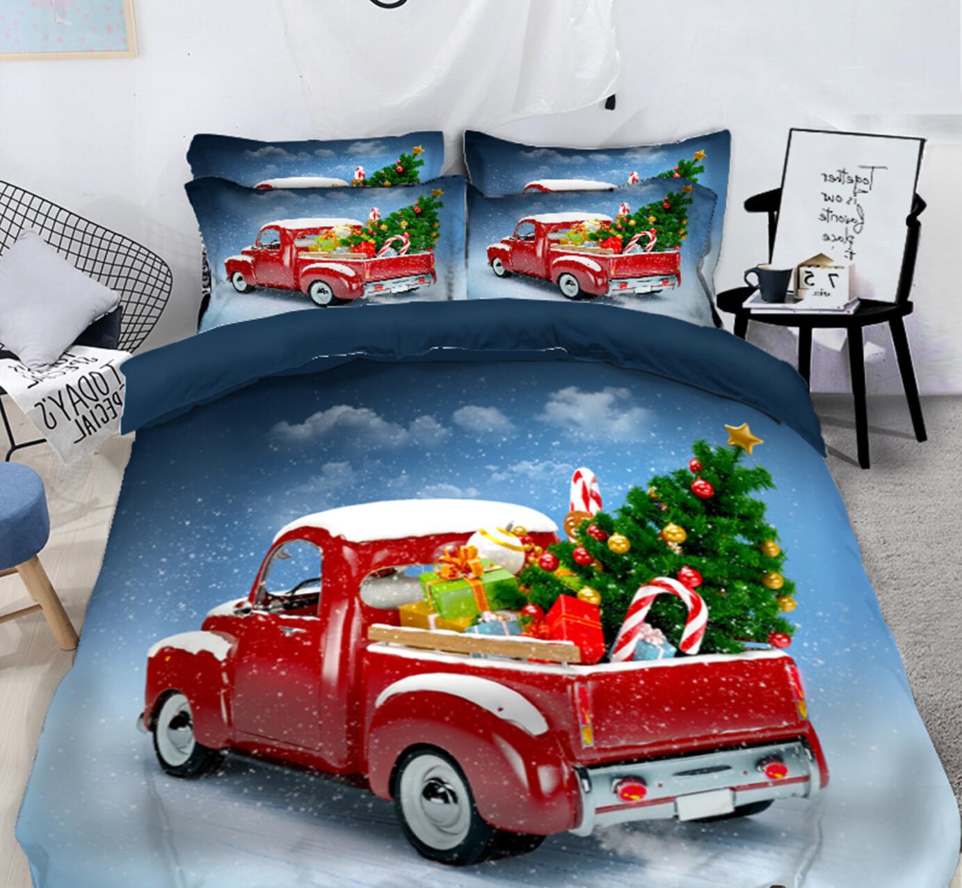 3D Red Car 45061 Christmas Quilt Duvet Cover Xmas Bed Pillowcases