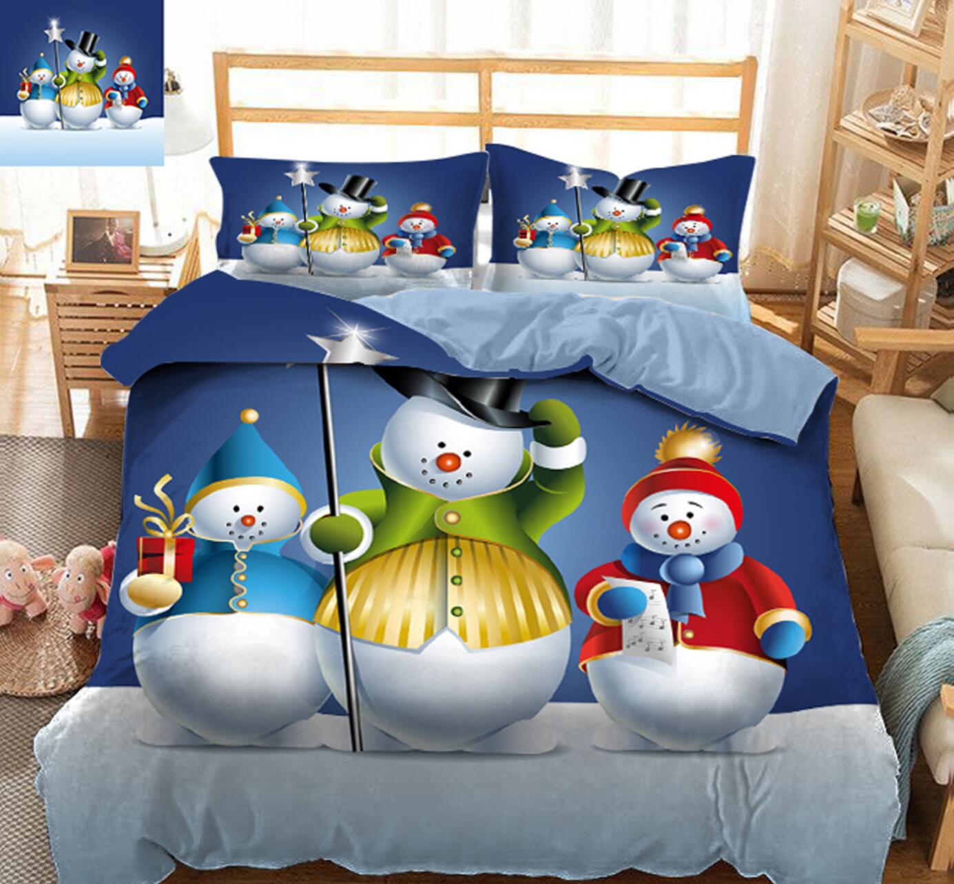 3D Snowman 45062 Christmas Quilt Duvet Cover Xmas Bed Pillowcases