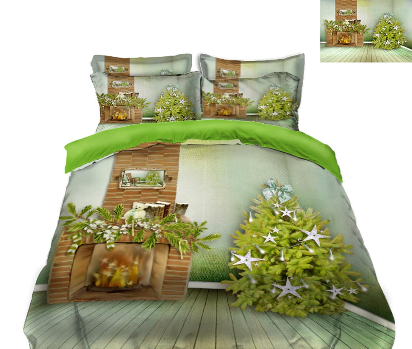 3D Tree Fireplace 45064 Christmas Quilt Duvet Cover Xmas Bed Pillowcases