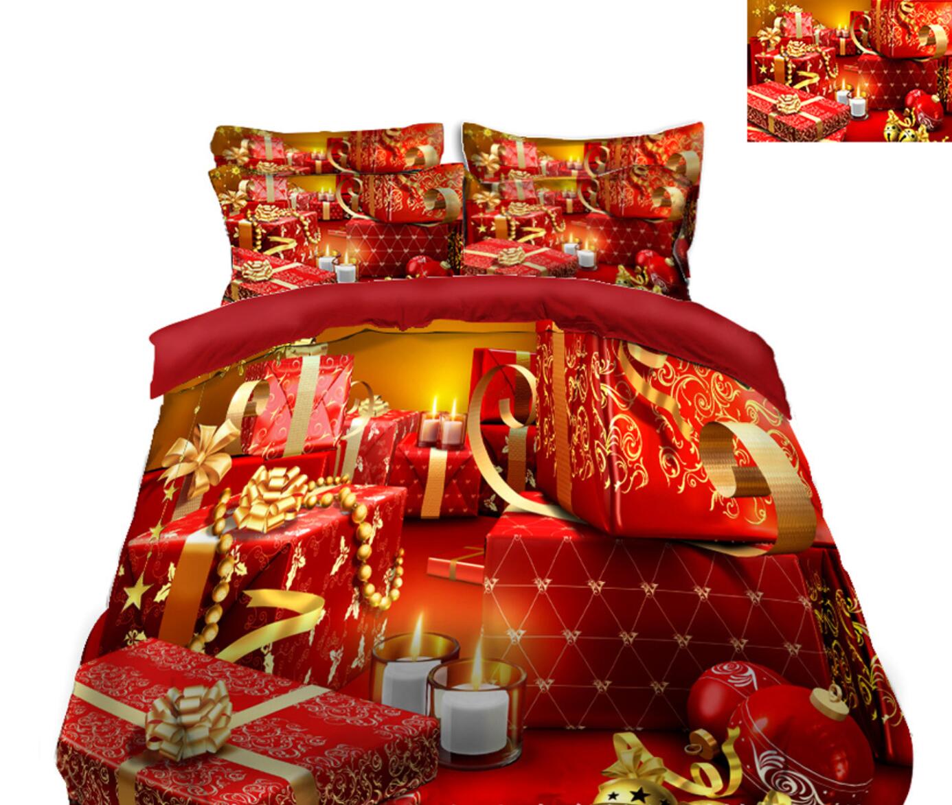 3D Red Christmas Gift 45068 Christmas Quilt Duvet Cover Xmas Bed Pillowcases