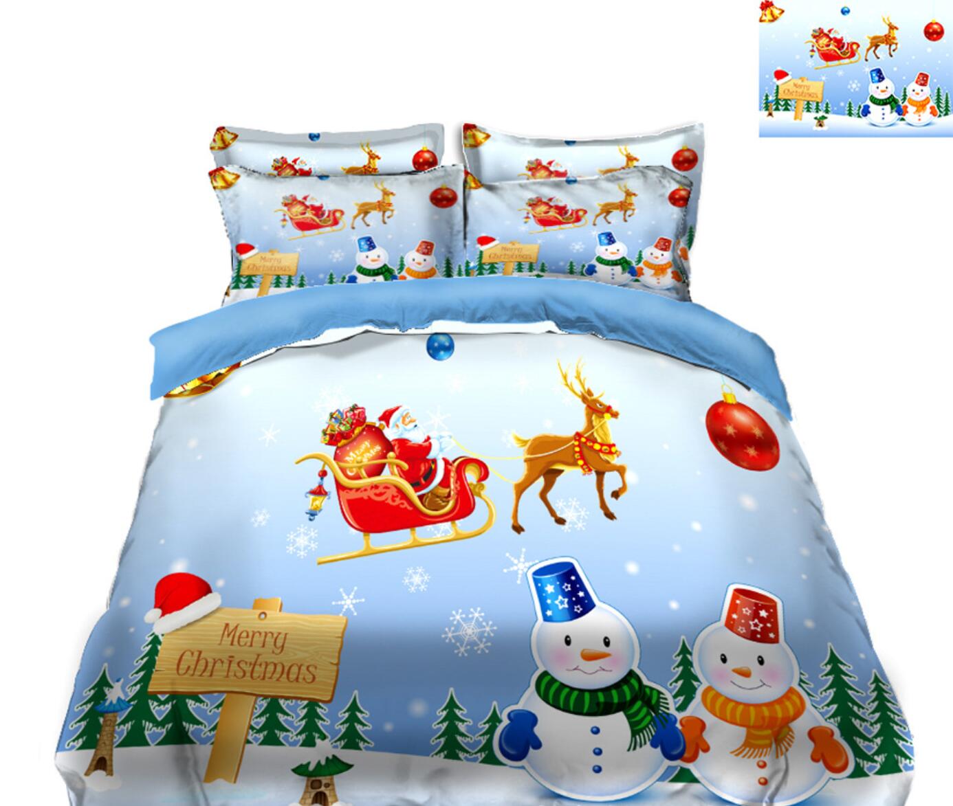 3D Sled Snowman 45070 Christmas Quilt Duvet Cover Xmas Bed Pillowcases