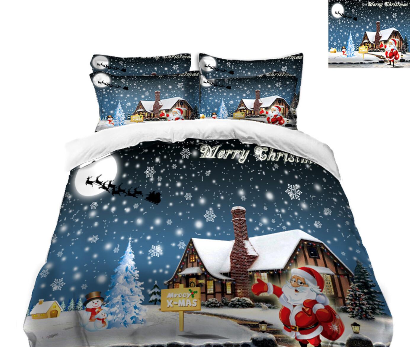 3D Snowy Santa's House 45075 Christmas Quilt Duvet Cover Xmas Bed Pillowcases