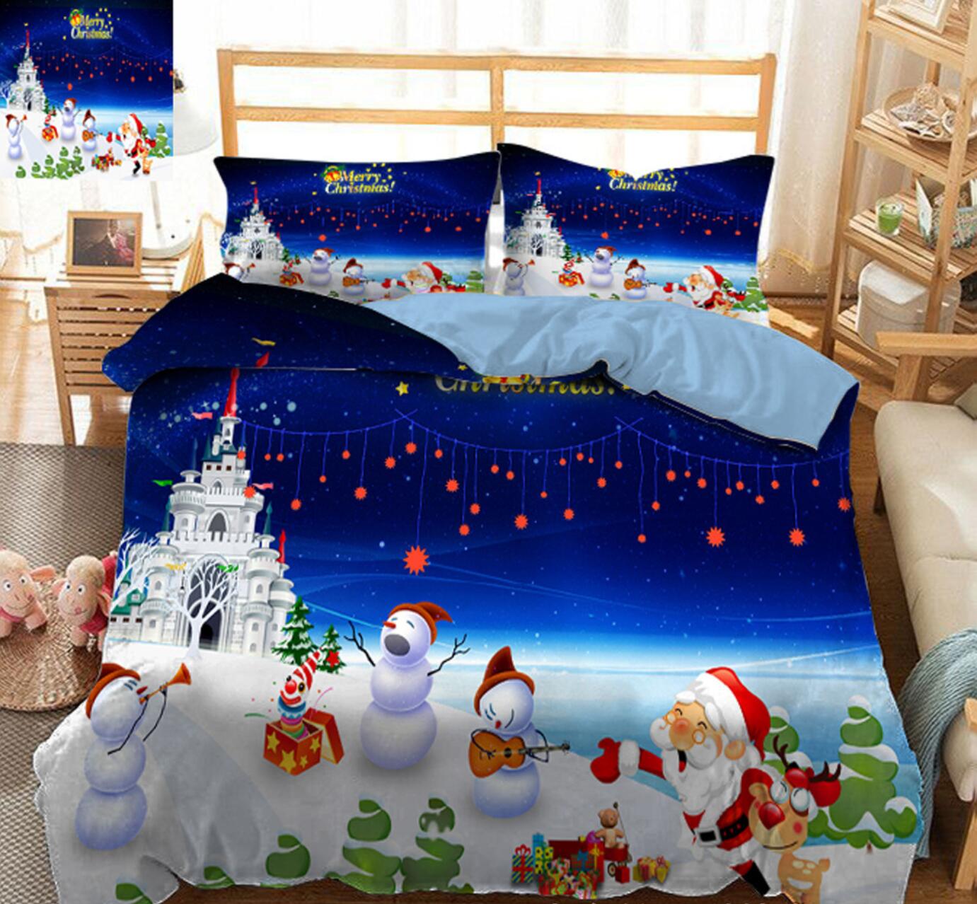 3D Snowman Santa Castle 45080 Christmas Quilt Duvet Cover Xmas Bed Pillowcases