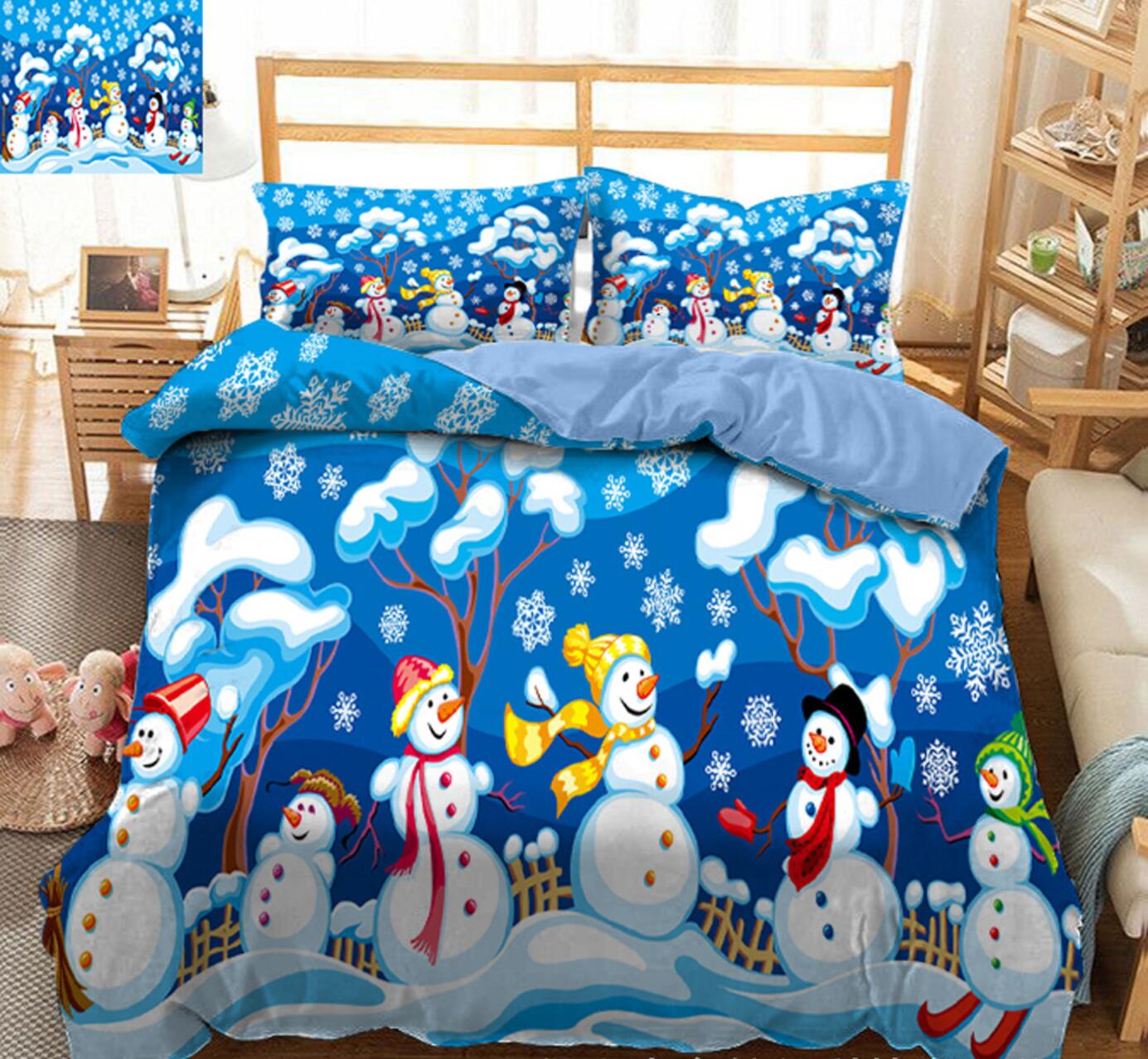 3D Snowman 45083 Christmas Quilt Duvet Cover Xmas Bed Pillowcases