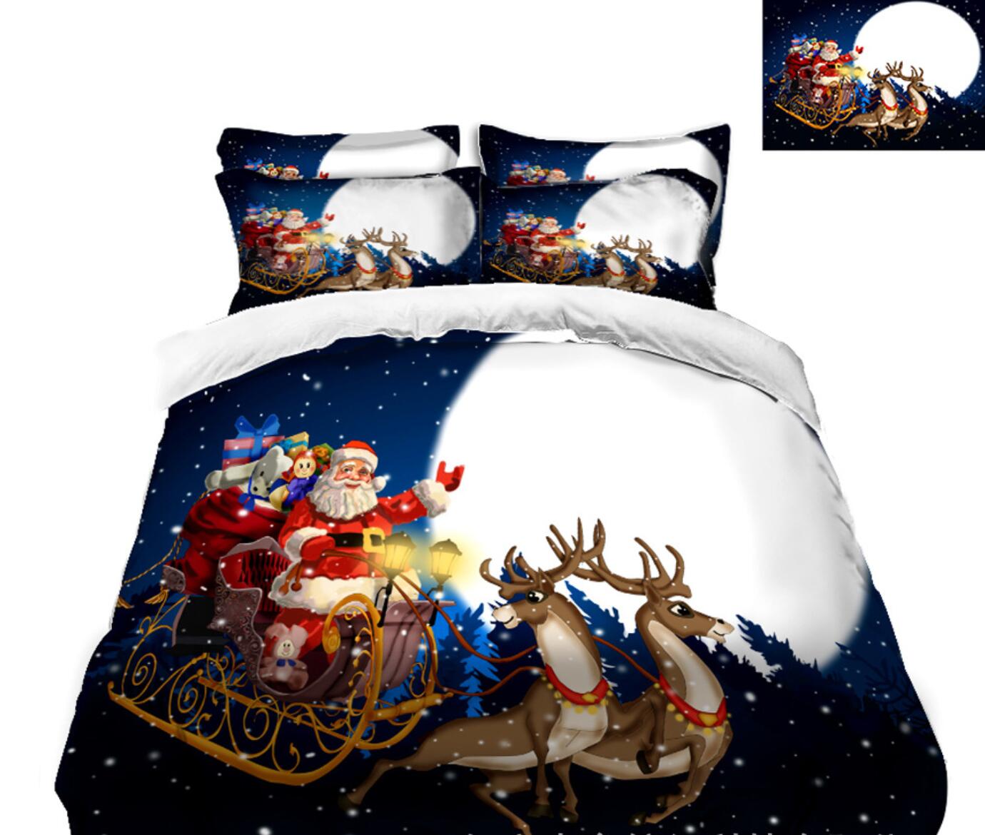 3D Santa Sleigh Elk 45085 Christmas Quilt Duvet Cover Xmas Bed Pillowcases
