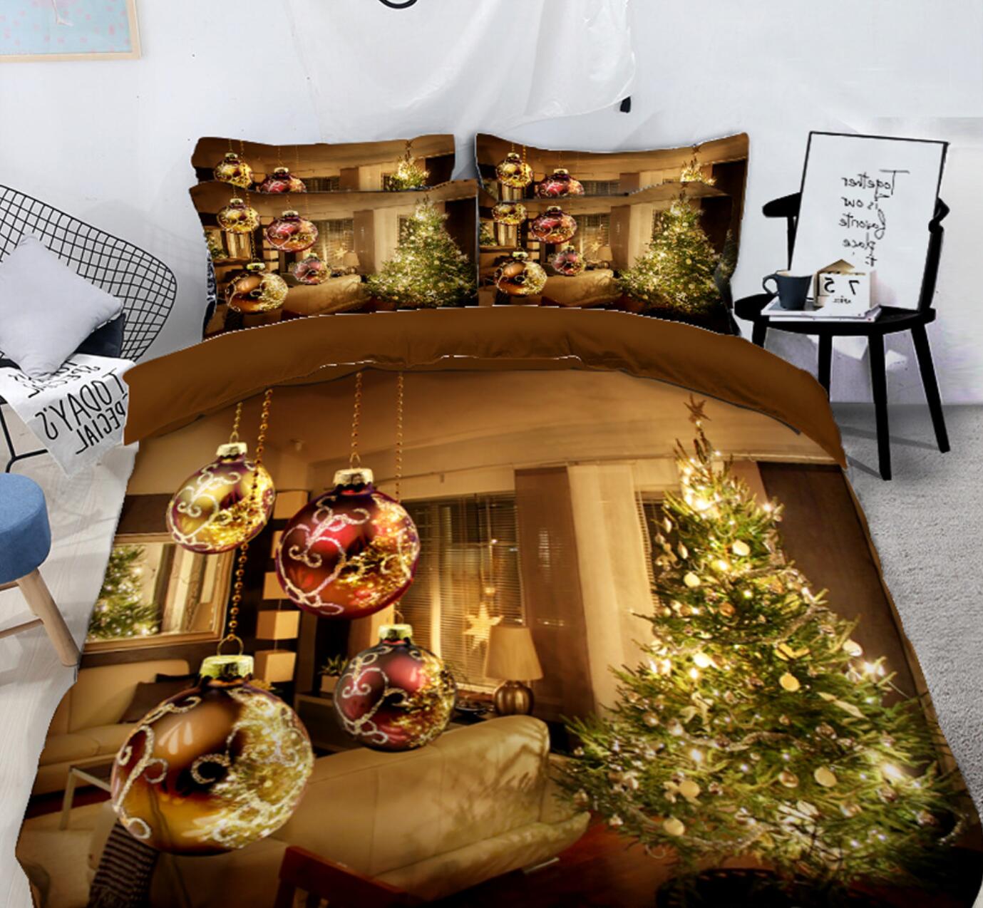 3D Christmas Tree Round Ball 45092 Christmas Quilt Duvet Cover Xmas Bed Pillowcases