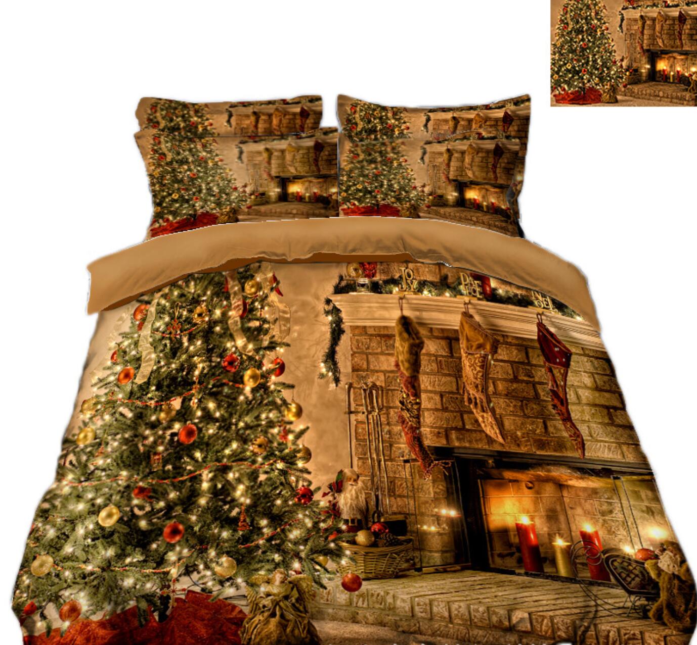 3D Christmas Tree Fireplace 45104 Christmas Quilt Duvet Cover Xmas Bed Pillowcases