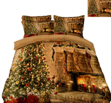 3D Christmas Tree Fireplace 45104 Christmas Quilt Duvet Cover Xmas Bed Pillowcases