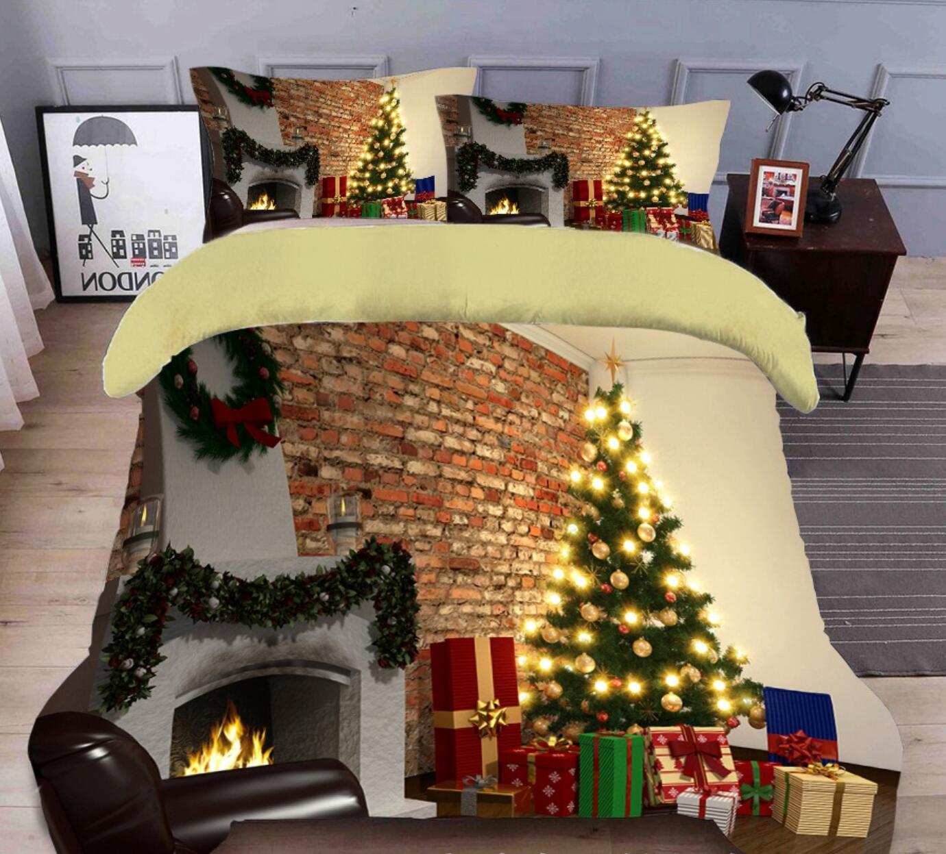 3D Christmas Tree Fireplace 45110 Christmas Quilt Duvet Cover Xmas Bed Pillowcases