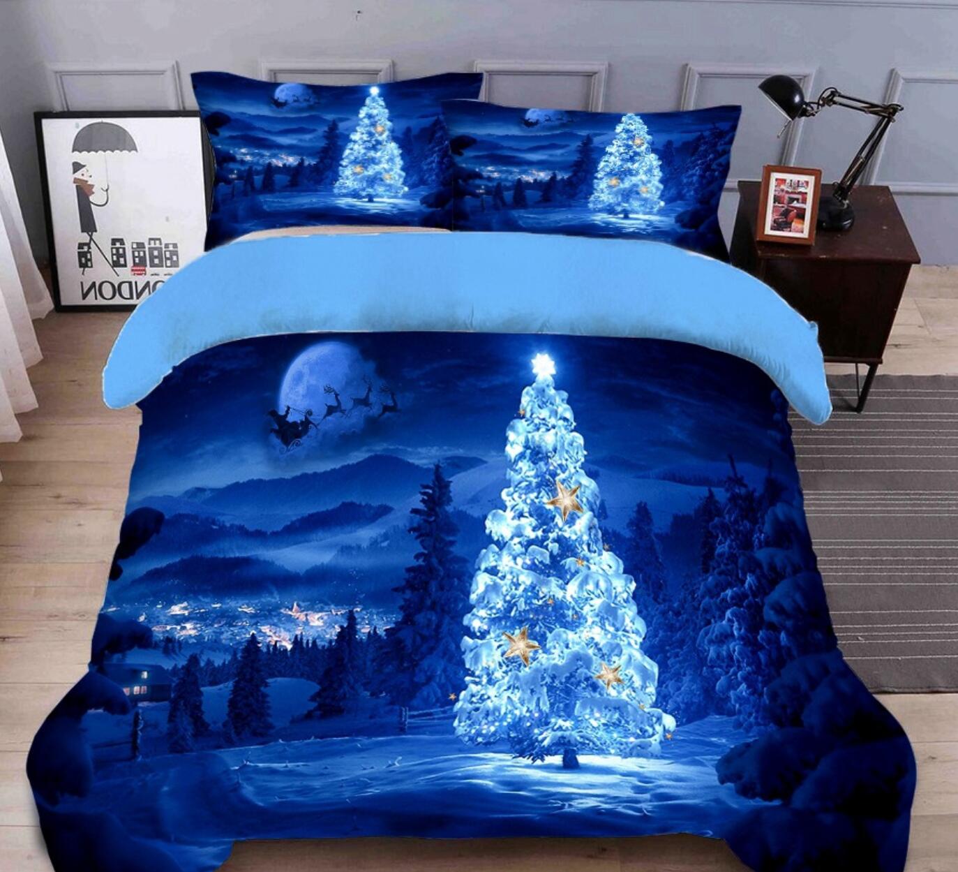 3D Blue Cedar Tree 45120 Christmas Quilt Duvet Cover Xmas Bed Pillowcases