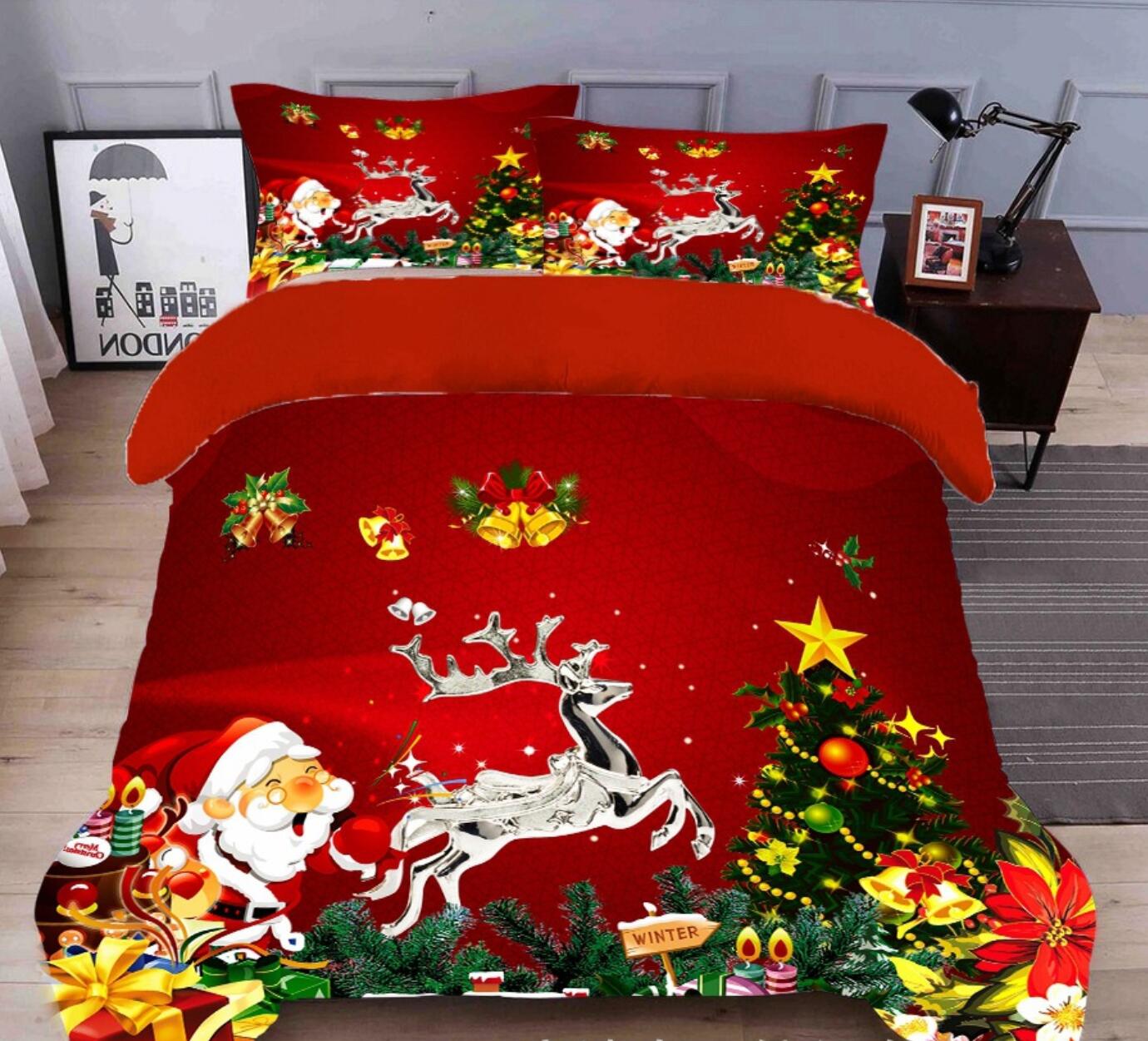 3D Christmas Tree Deer Santa 45121 Christmas Quilt Duvet Cover Xmas Bed Pillowcases