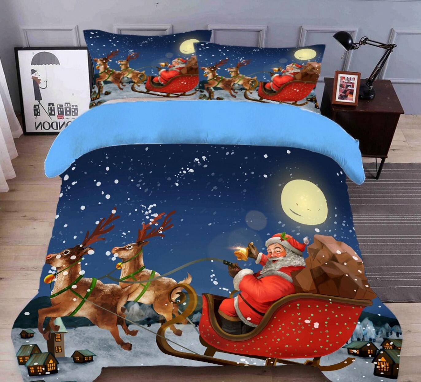 3D Deer Sleigh 45123 Christmas Quilt Duvet Cover Xmas Bed Pillowcases
