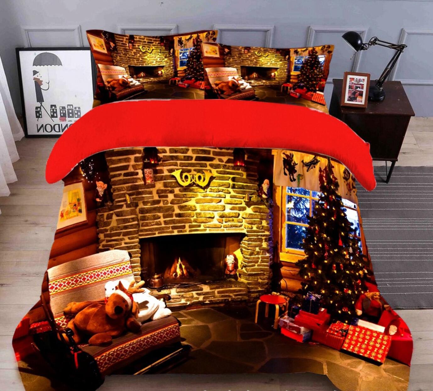 3D Fireplace 45125 Christmas Quilt Duvet Cover Xmas Bed Pillowcases