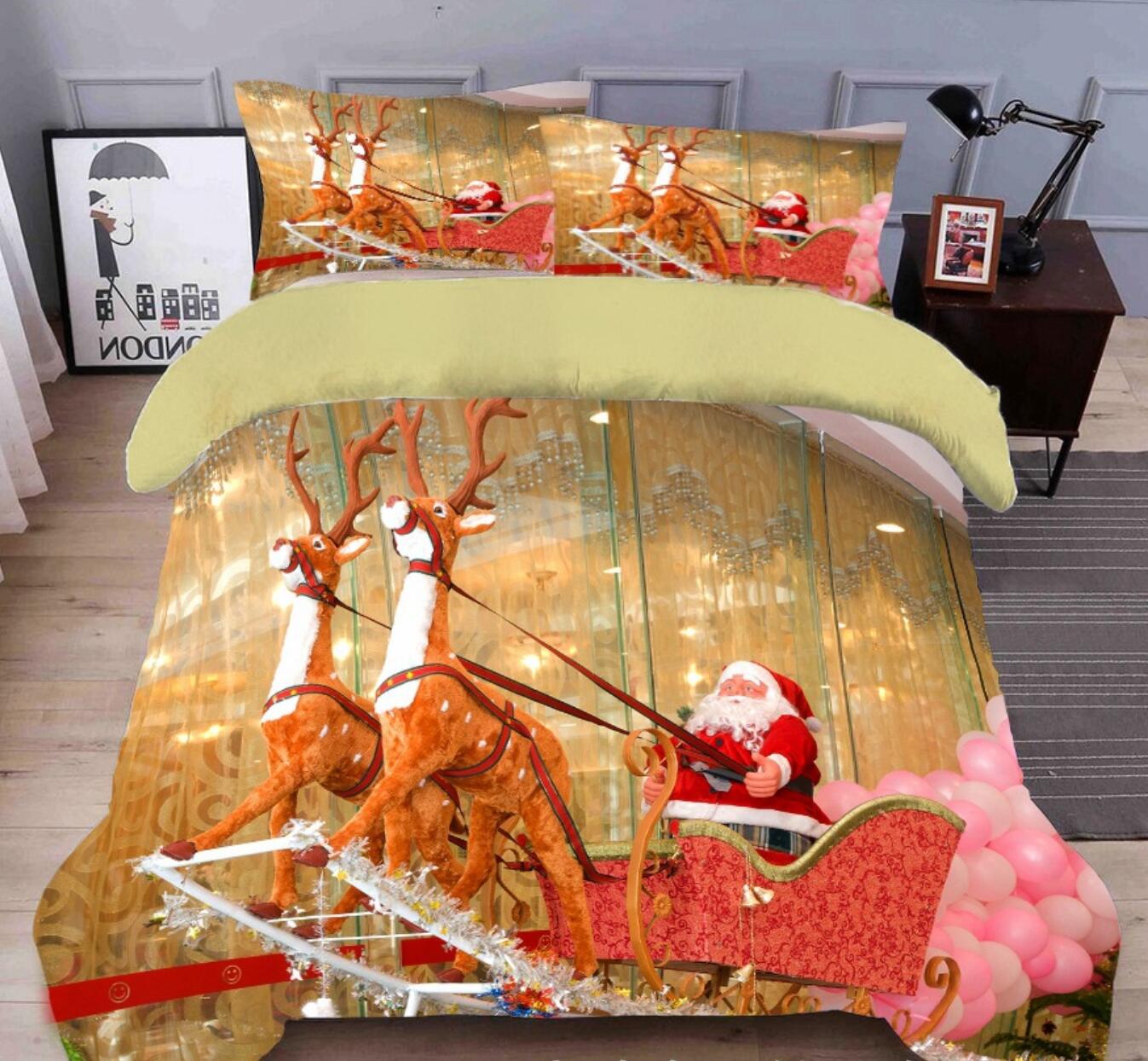 3D Santa Sleigh 45135 Christmas Quilt Duvet Cover Xmas Bed Pillowcases