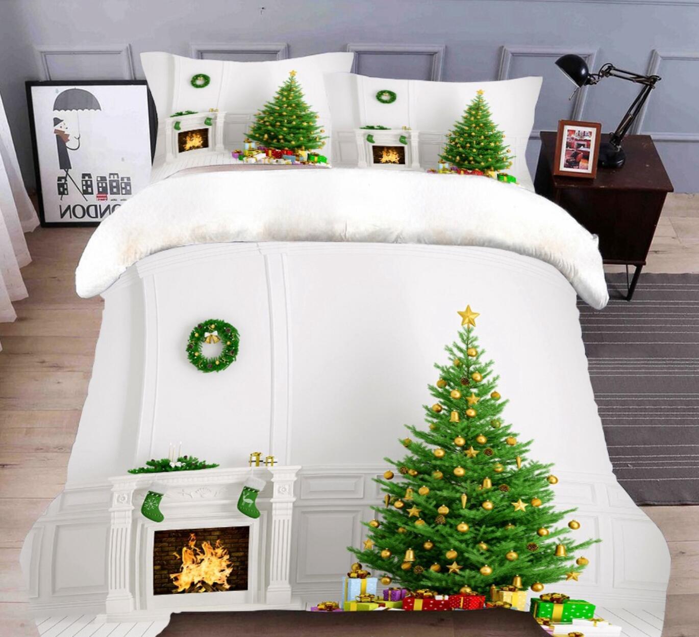 3D Christmas Tree Fireplace 45142 Christmas Quilt Duvet Cover Xmas Bed Pillowcases